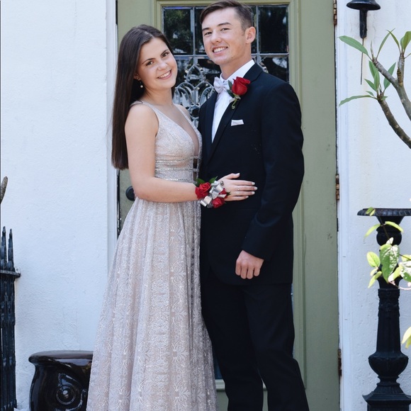 Dillard’s Sparkly Deep V Prom or Formal Dress - Picture 2 of 5